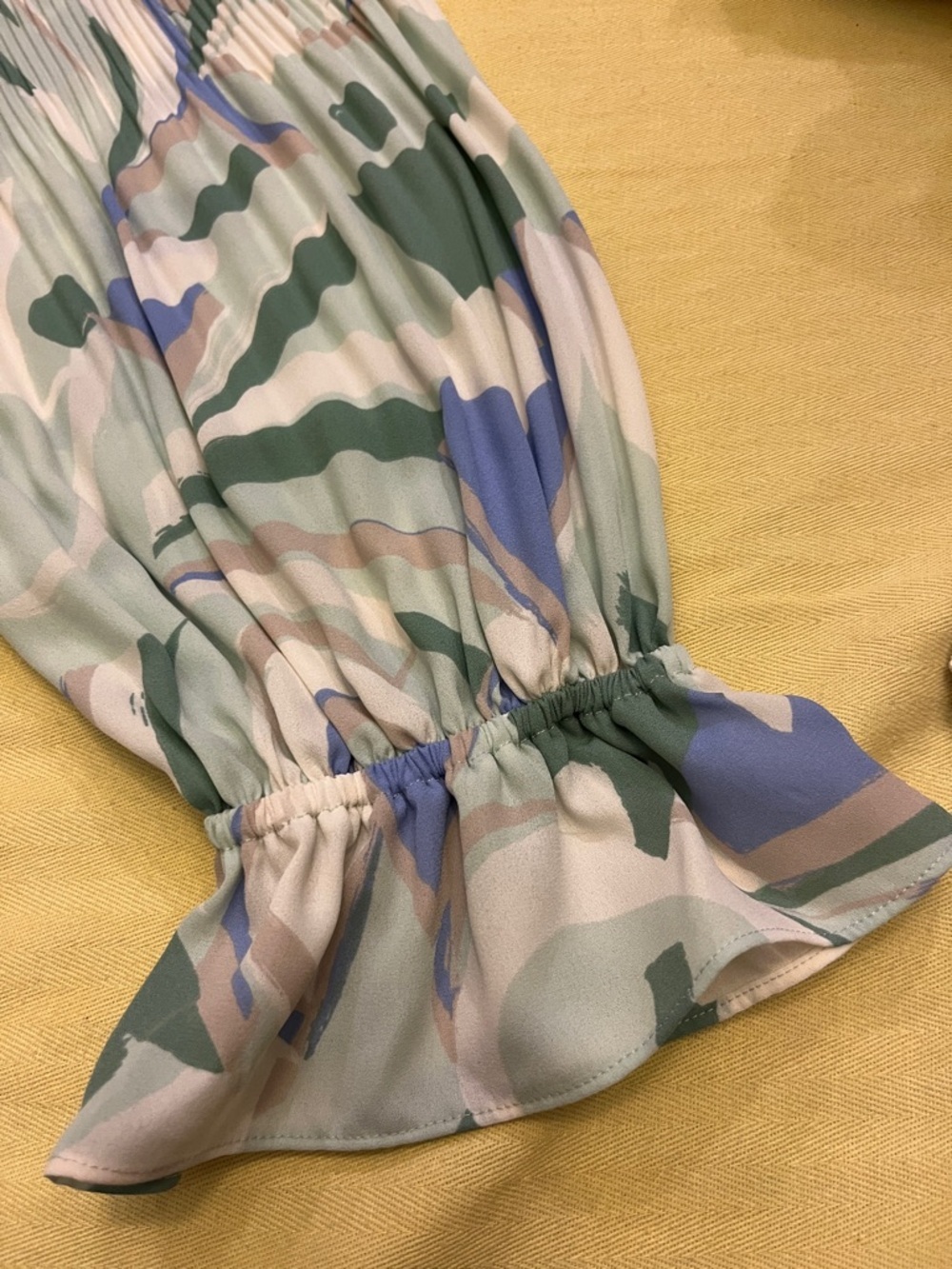 Nine West Pleated Abstract Print Blouse - Cream, Green & Blue size 2X - Picture 5 of 7